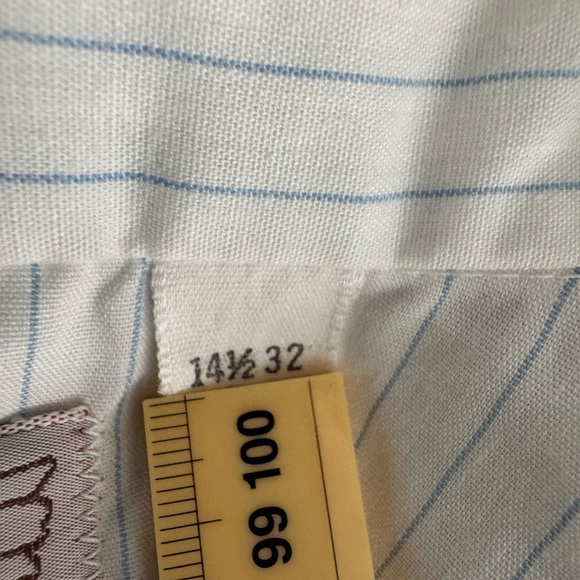 H BAR C Western Wear Men Long Tail White Blue Stripes Button Up Shirt-14 1/2 -32 - Picture 3 of 8